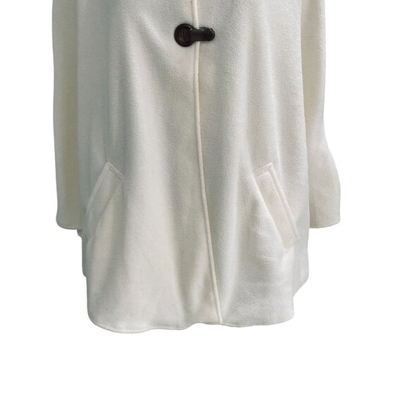 Le Moda White Cape Coat Faux Fur Leopard Collar Toggle Closure Cozy Chic Retro - Picture 5 of 9